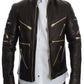 Elegant Brown Gold-Detailed Leather Jacket