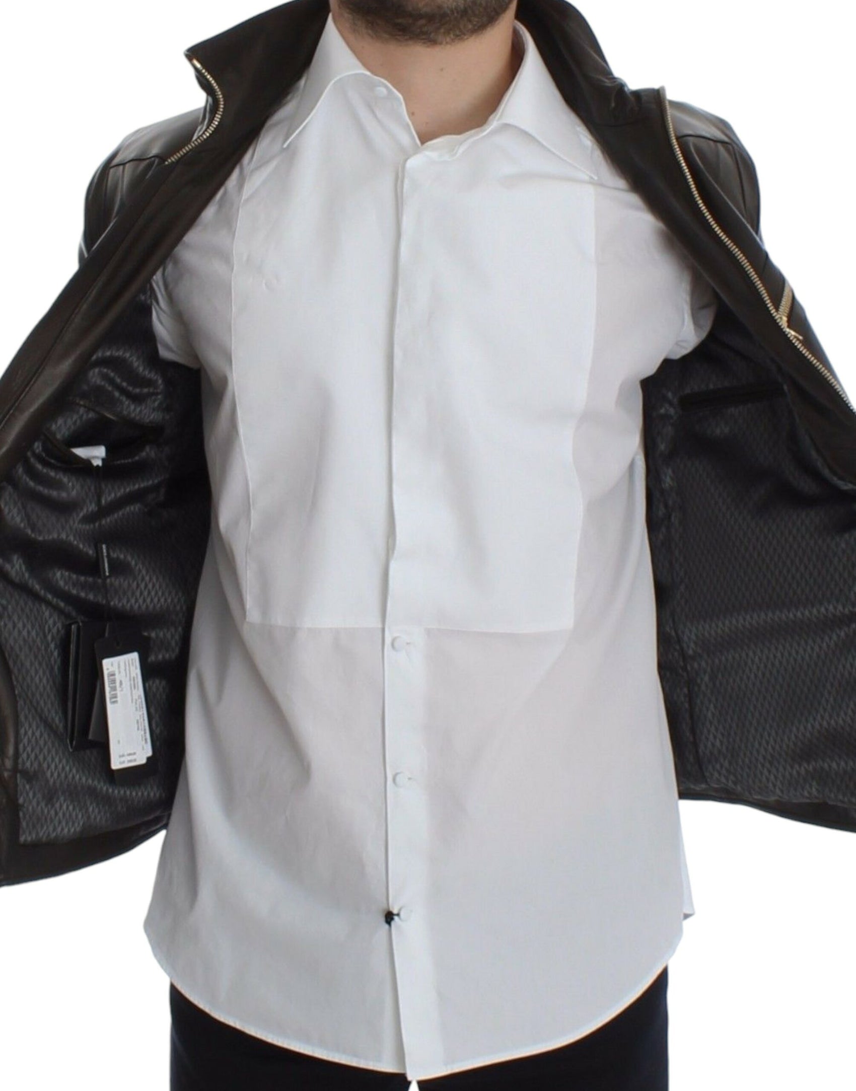 Elegante braune Lederjacke mit Golddetails