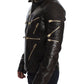 Elegant Brown Gold-Detailed Leather Jacket