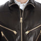 Elegant Brown Gold-Detailed Leather Jacket