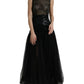 Dolce & Gabbana Black Sequined Sleeveless Mesh Layered Gown Dress
