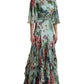 Dolce & Gabbana Blue Floral Print Tiered Long Maxi Dress