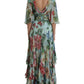 Dolce & Gabbana Blue Floral Print Tiered Long Maxi Dress