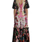 Dolce & Gabbana Multicolor Floral Print Silk Twill Gown Dress