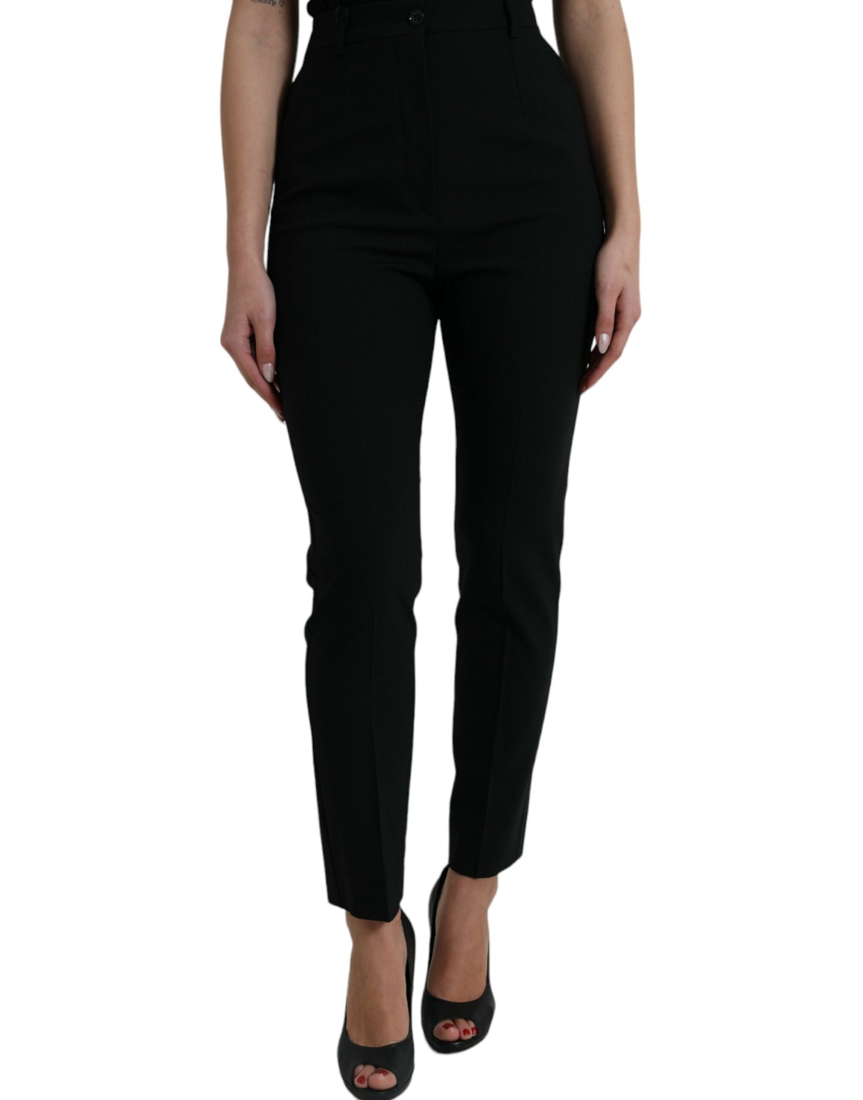 Pantaloni eleganti in lana affusolati a vita alta
