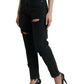 Eleganti jeans elasticizzati neri a vita alta