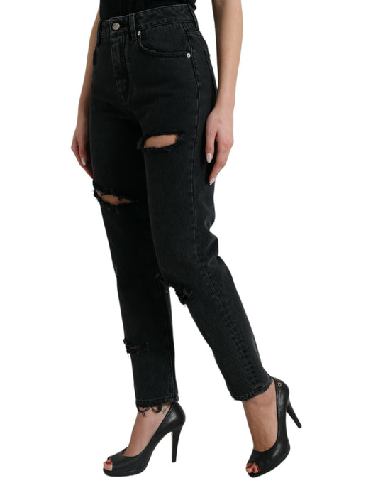 Eleganti jeans elasticizzati neri a vita alta