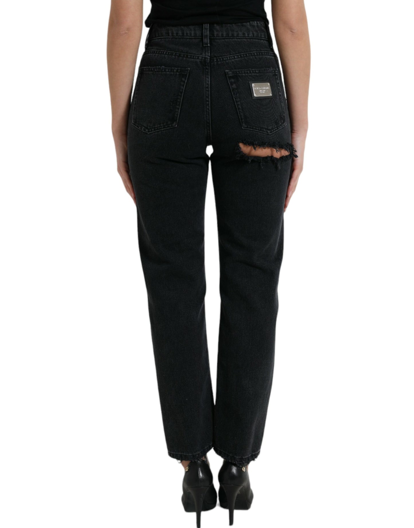 Eleganti jeans elasticizzati neri a vita alta