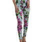 Eleganti pantaloni leggings a vita alta con motivo floreale