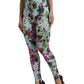 Eleganti pantaloni leggings a vita alta con motivo floreale