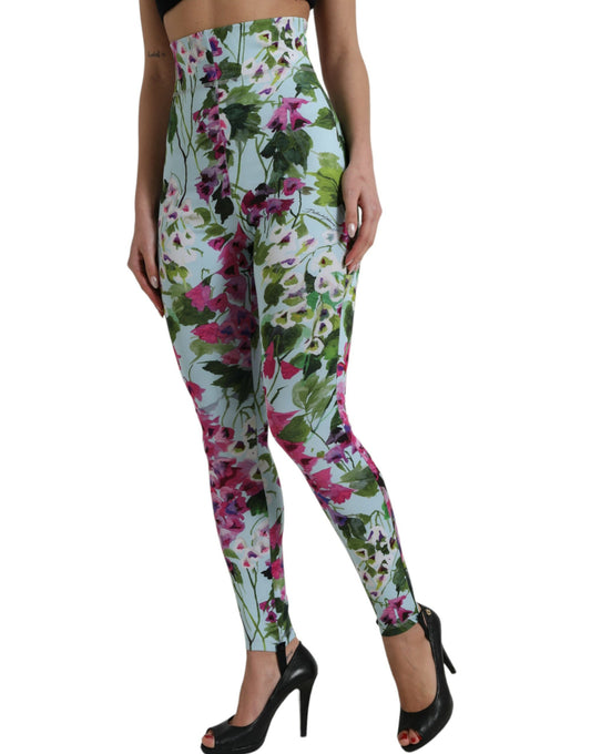 Eleganti pantaloni leggings a vita alta con motivo floreale