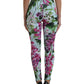 Eleganti pantaloni leggings a vita alta con motivo floreale