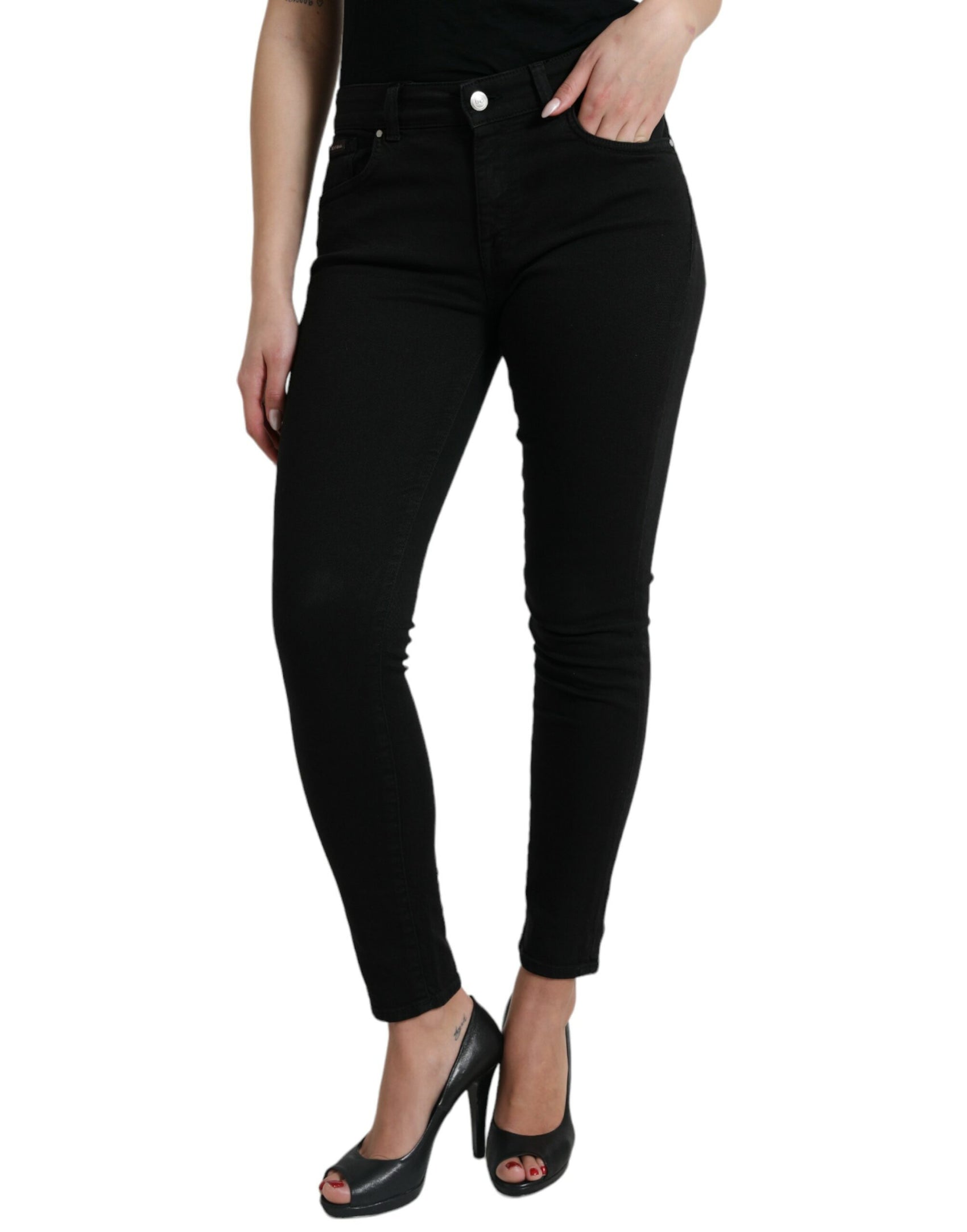Schicke schwarze Stretchjeans mit mittlerer Taille