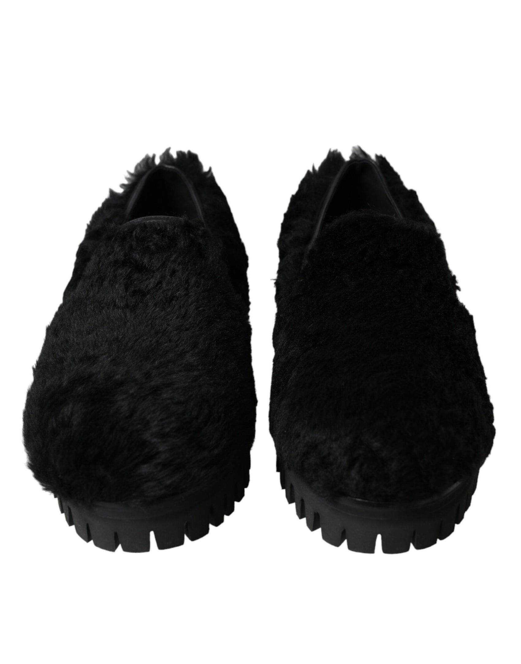 Eleganti mocassini slip-on in pelliccia nera per uomo