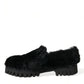 Elegant Black Fur Slip On Loafers for Men