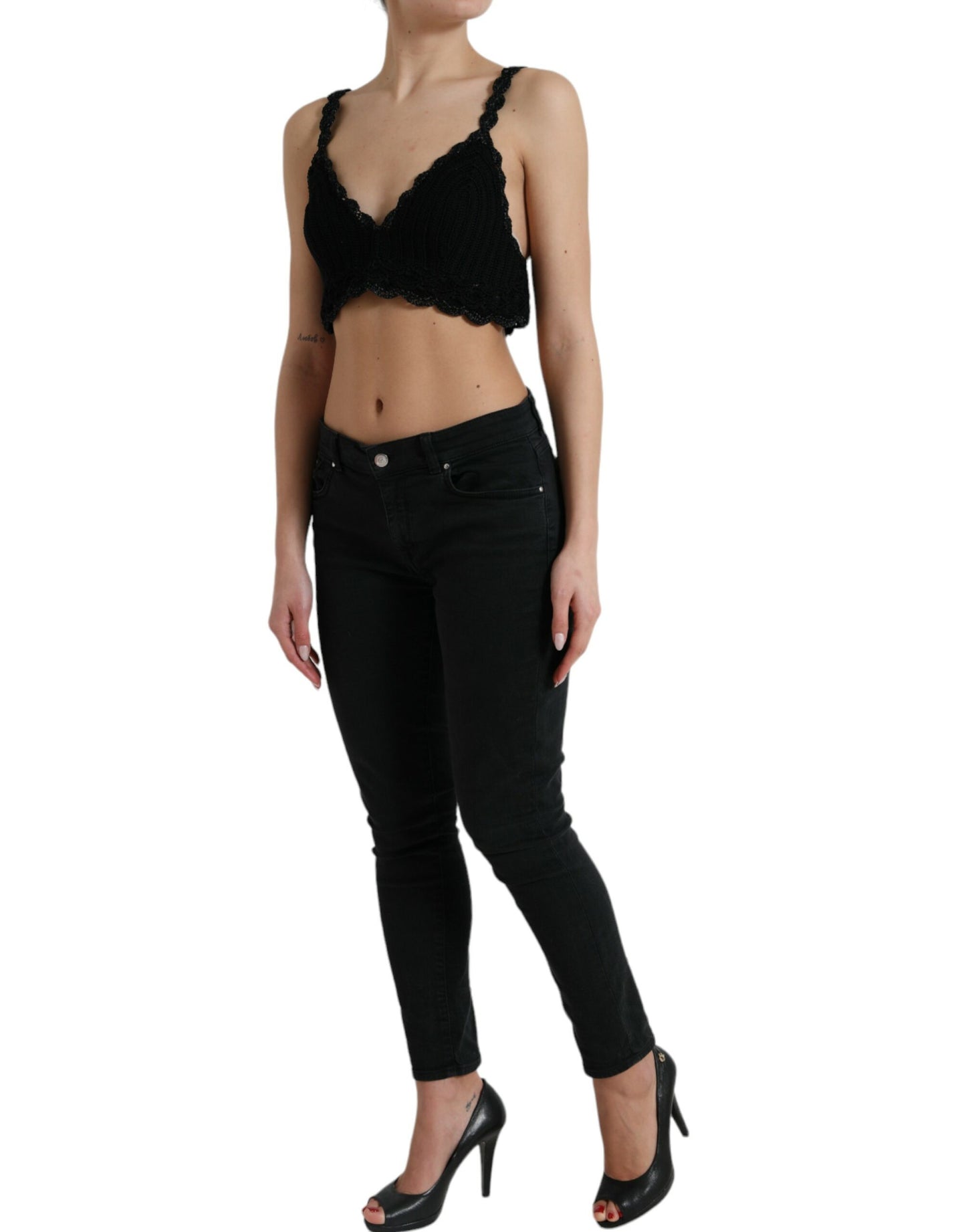 Elegante corsetto nero all'uncinetto
