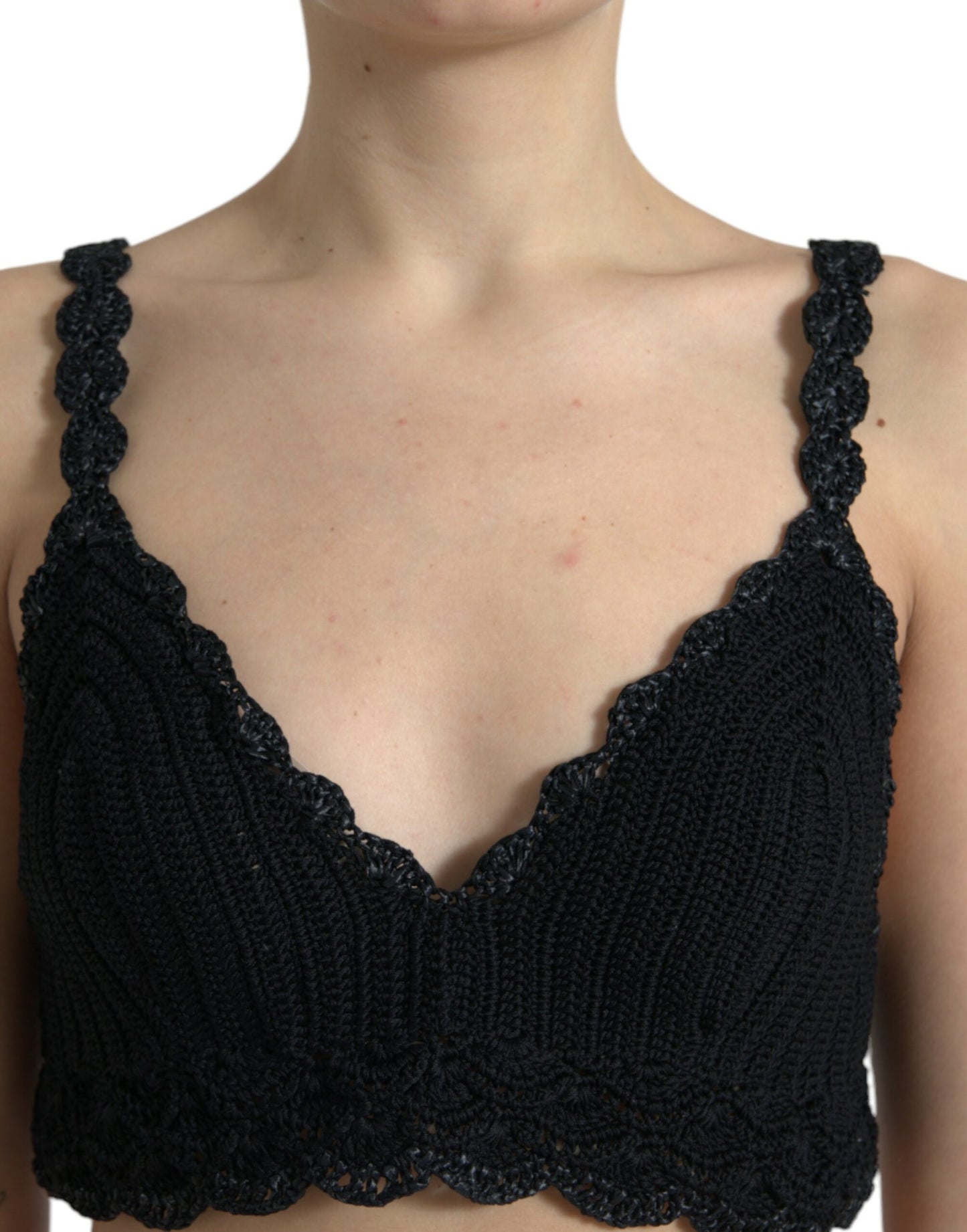 Elegante corsetto nero all'uncinetto