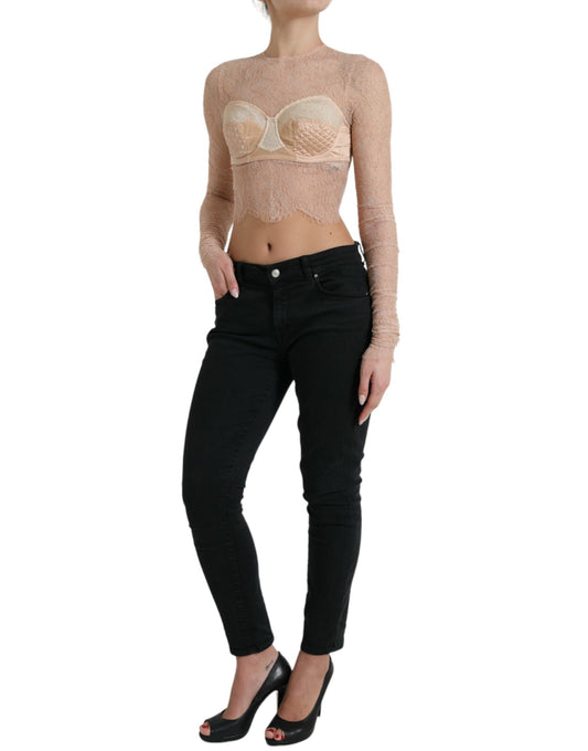 Elegante top corto con bustino in pizzo