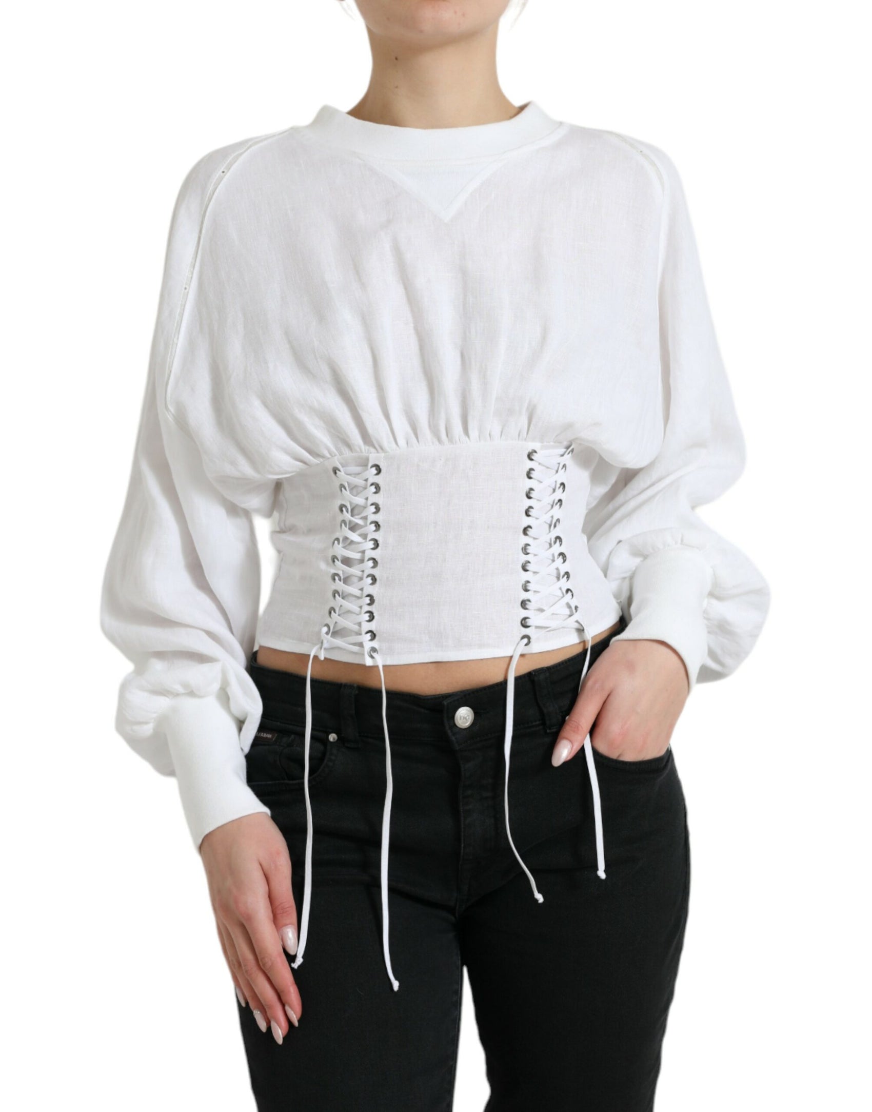 Elegante corsetto bianco con lacci e top corto