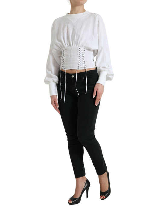 Elegante corsetto bianco con lacci e top corto