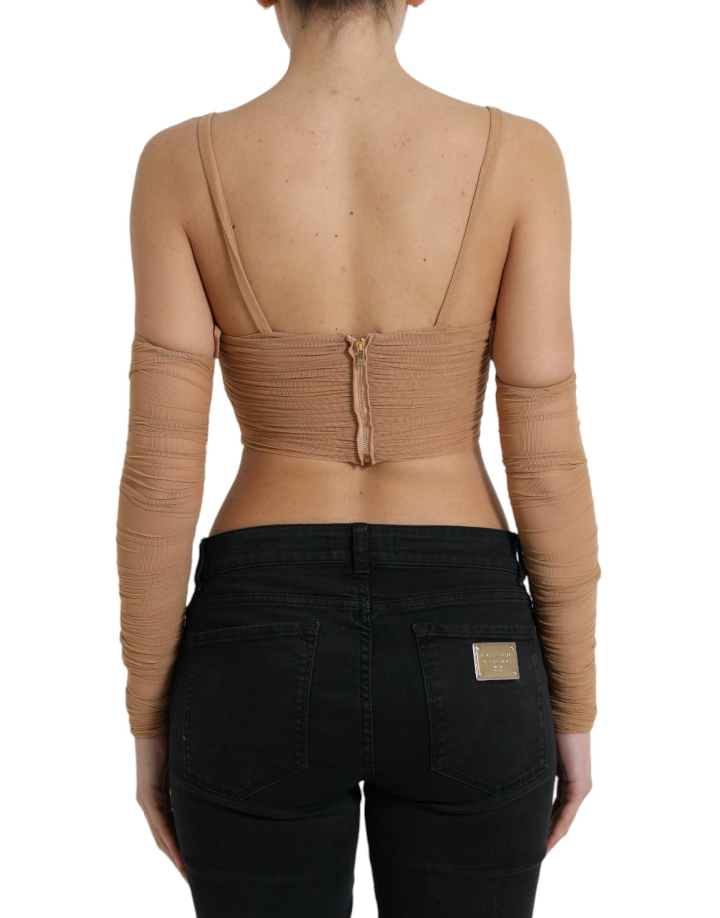 Elegante top corto a maniche lunghe marrone