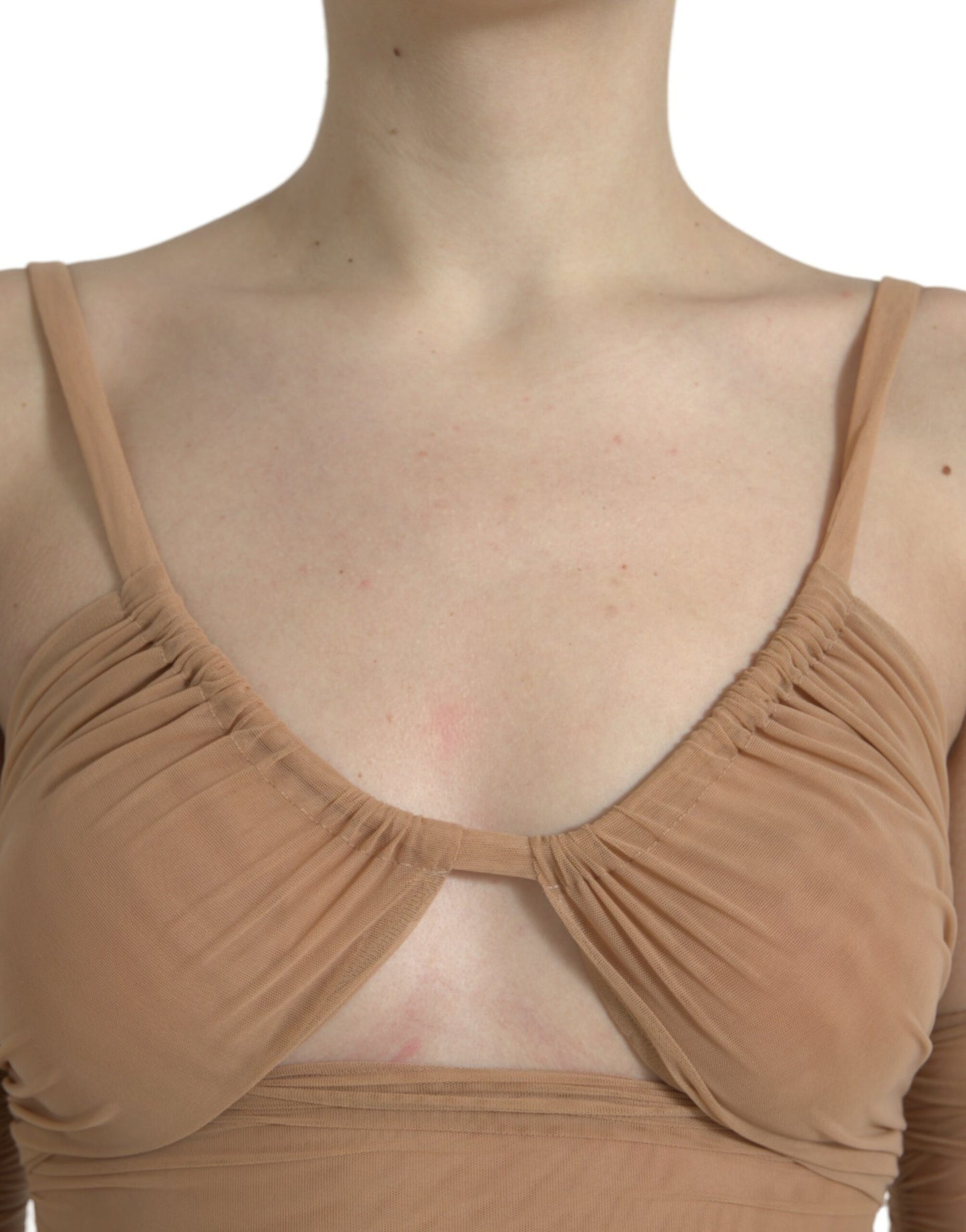 Elegante top corto a maniche lunghe marrone