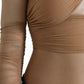 Elegante top corto a maniche lunghe marrone