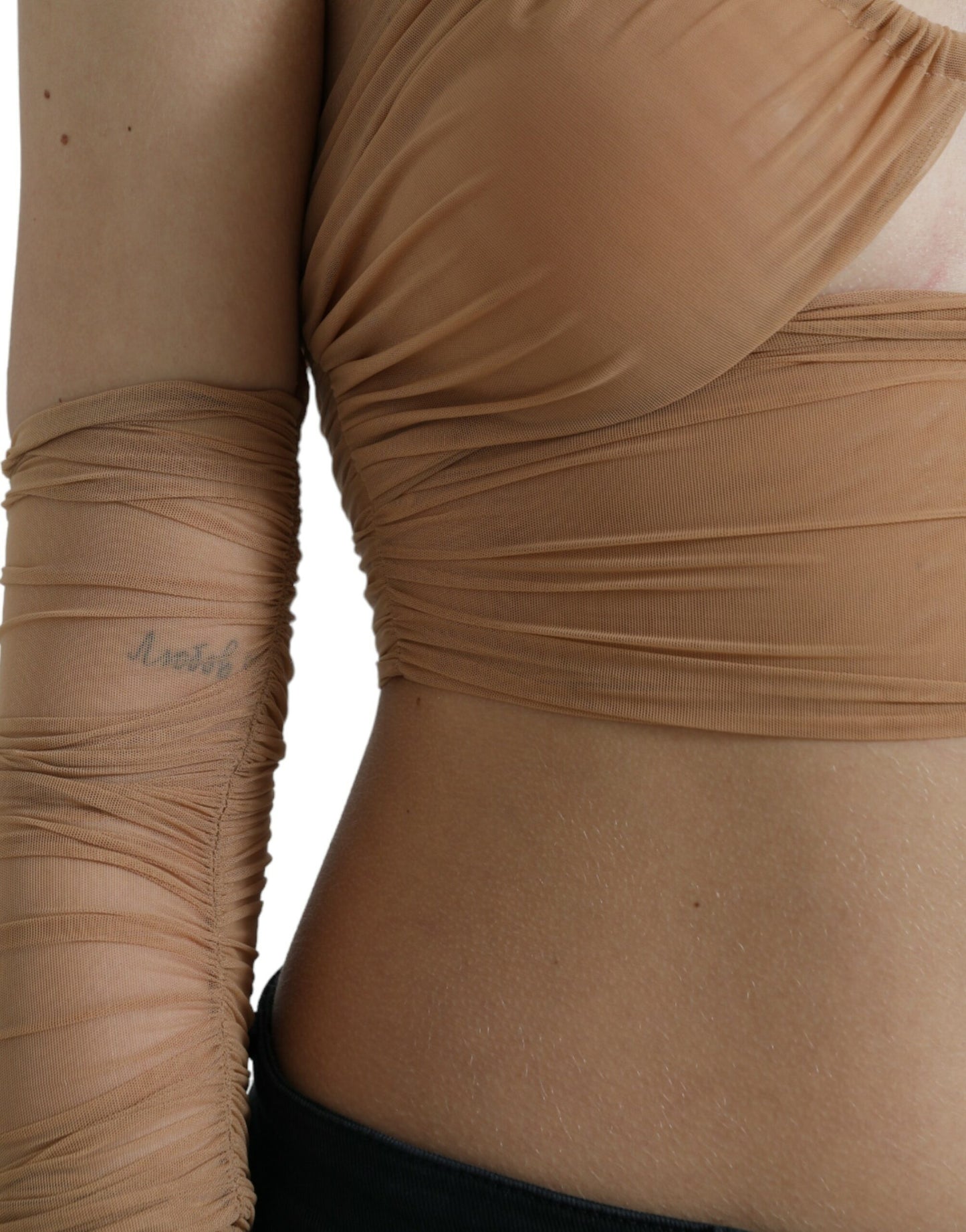 Elegante top corto a maniche lunghe marrone