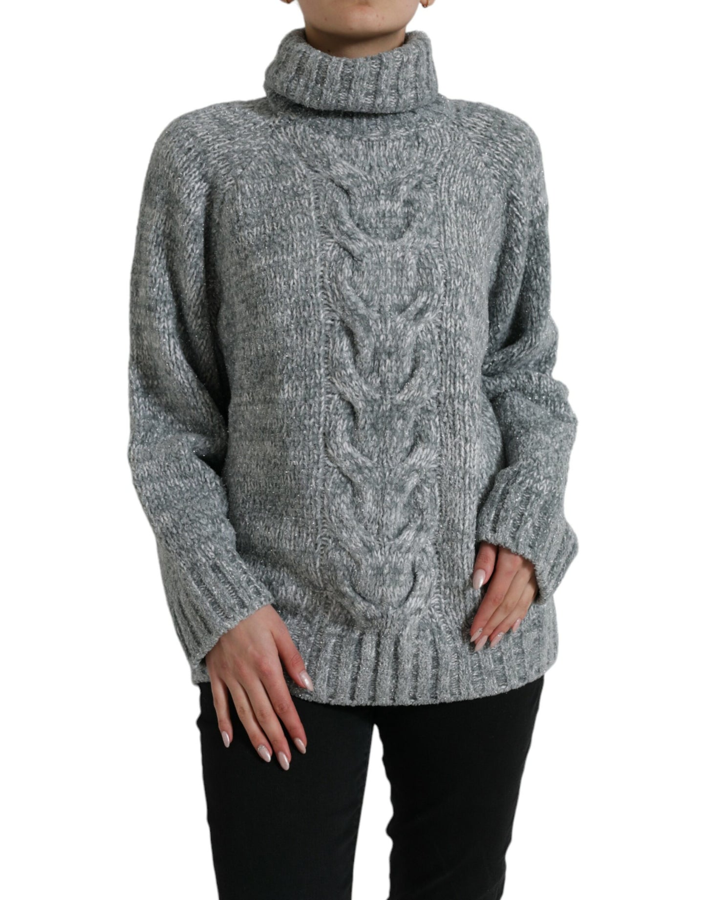 Elegante maglione dolcevita in misto cashmere grigio