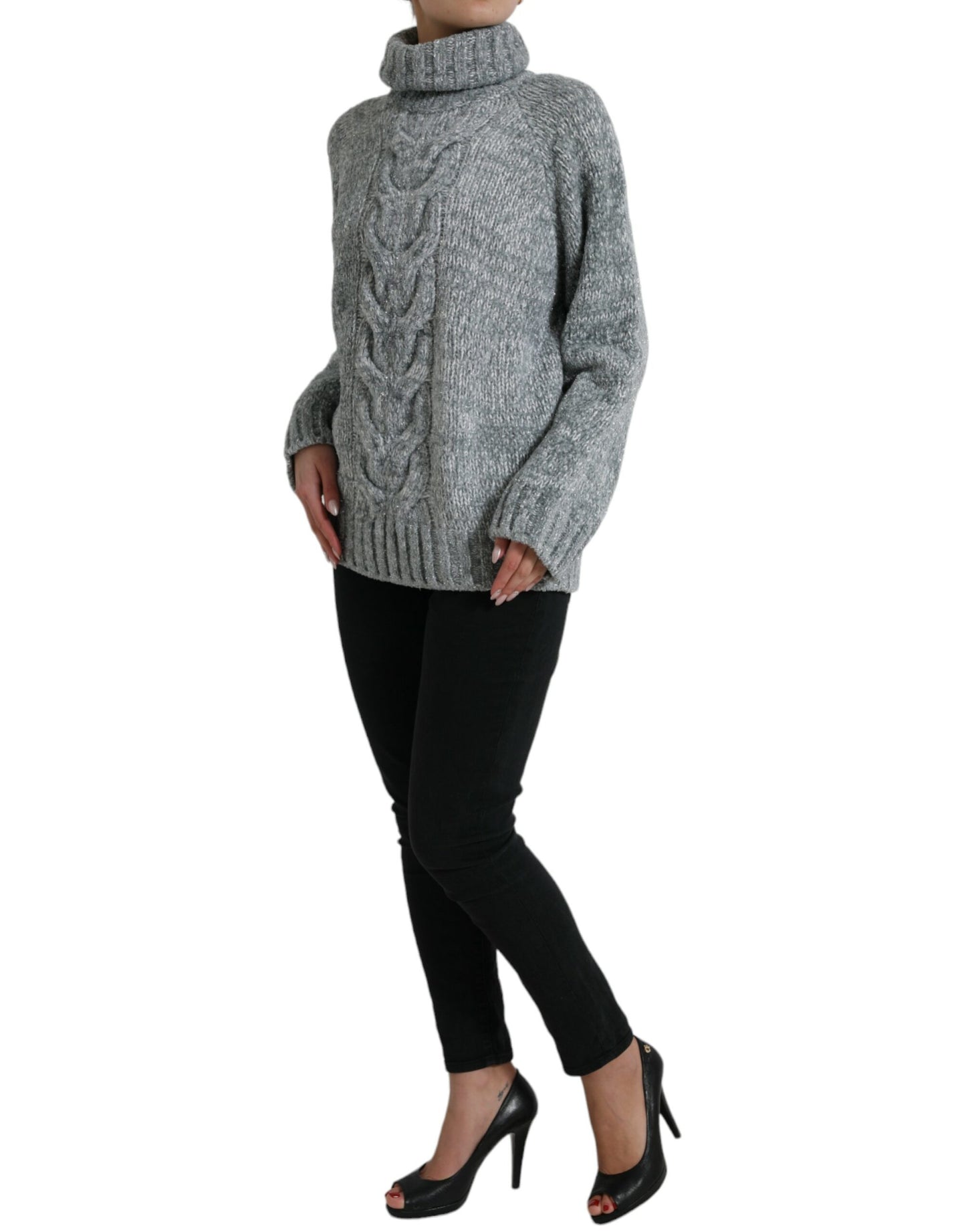Elegante maglione dolcevita in misto cashmere grigio