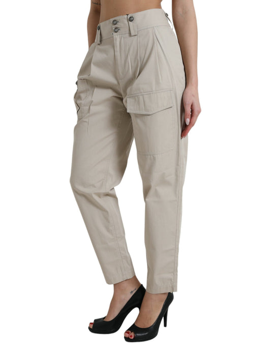 High-Waist Tapered Fashion Pants - Beige