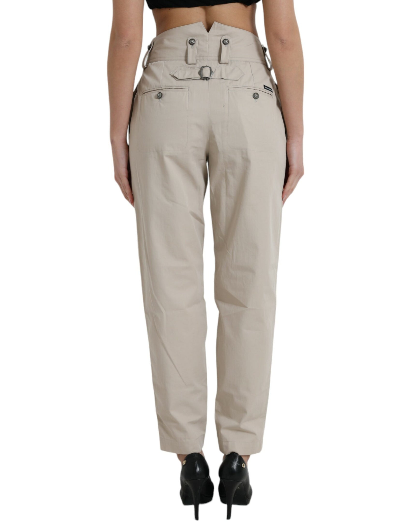 High-Waist Tapered Fashion Pants - Beige
