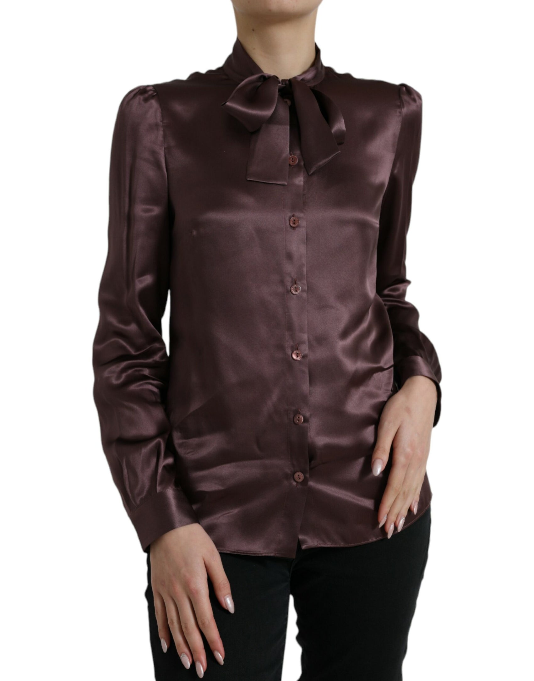 Elegante camicetta in seta con colletto ascot