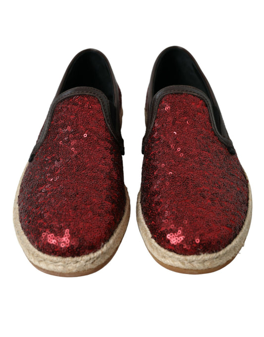 Red Sequined Leather Loafers