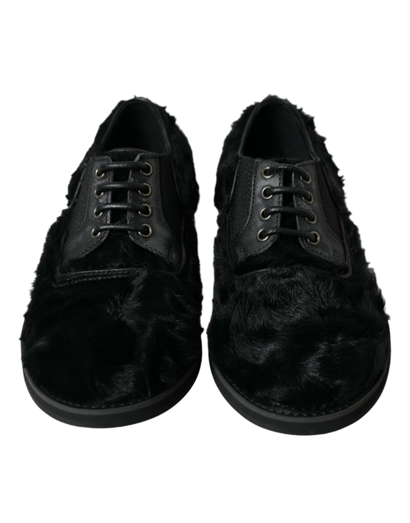 Eleganti scarpe da sera Derby in pelliccia nera per uomo