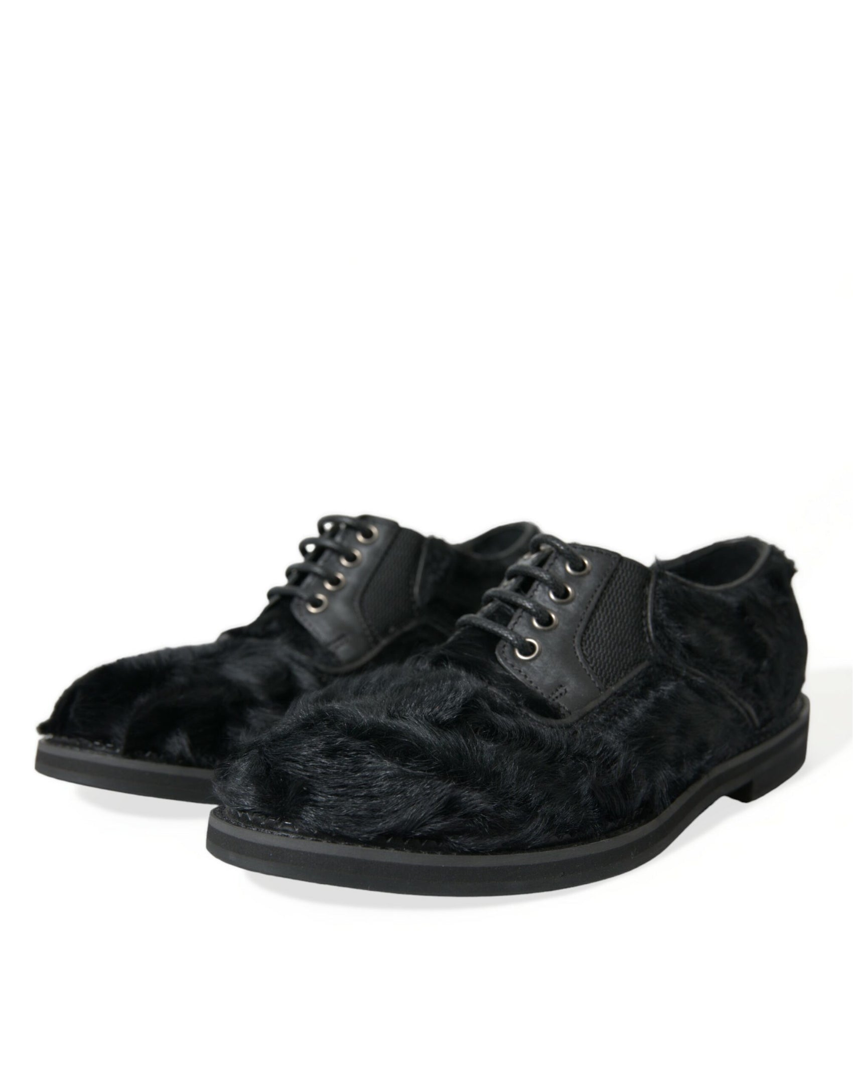 Eleganti scarpe da sera Derby in pelliccia nera per uomo