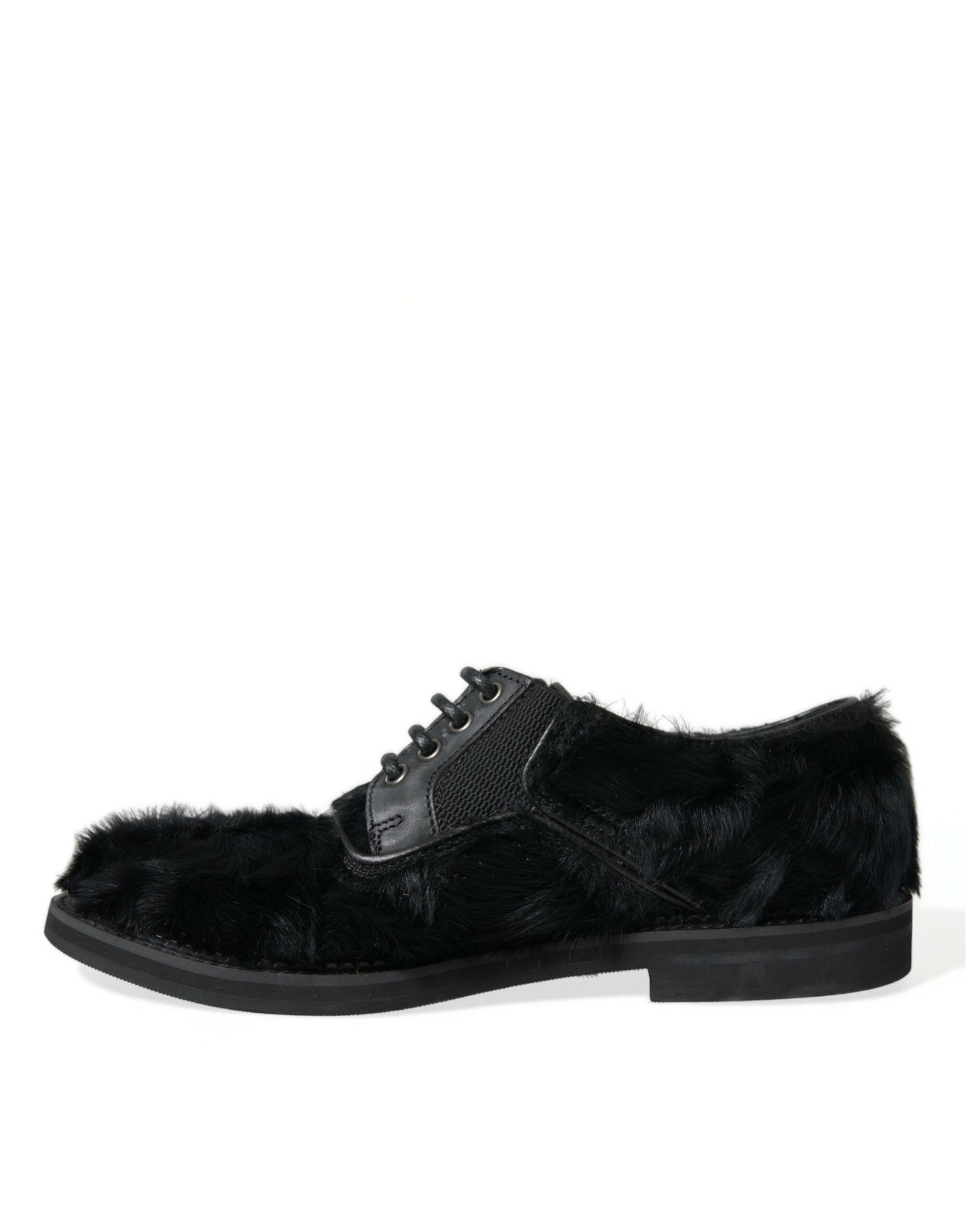 Eleganti scarpe da sera Derby in pelliccia nera per uomo