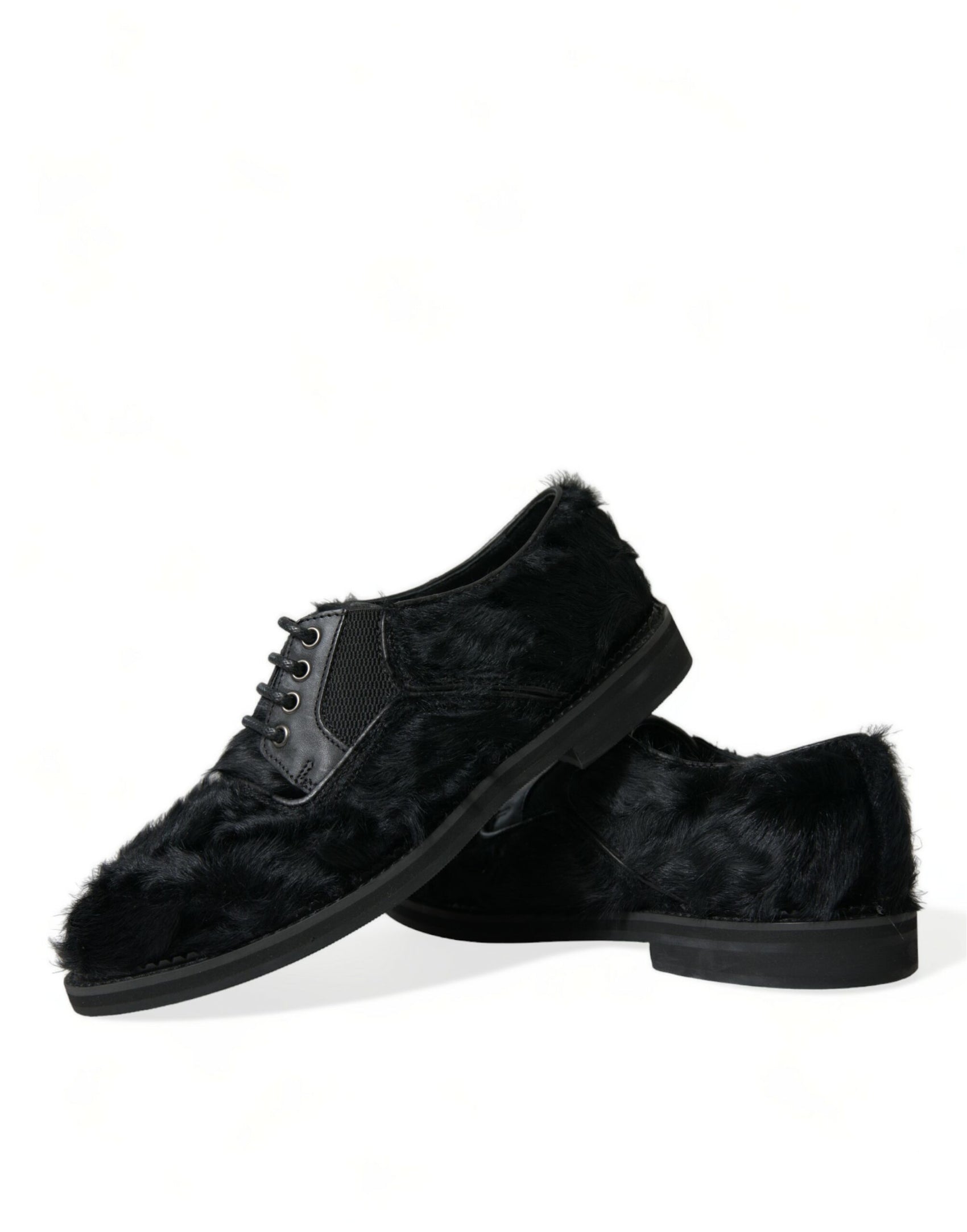 Eleganti scarpe da sera Derby in pelliccia nera per uomo