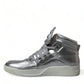 Silver Leather High-Top Sneakers