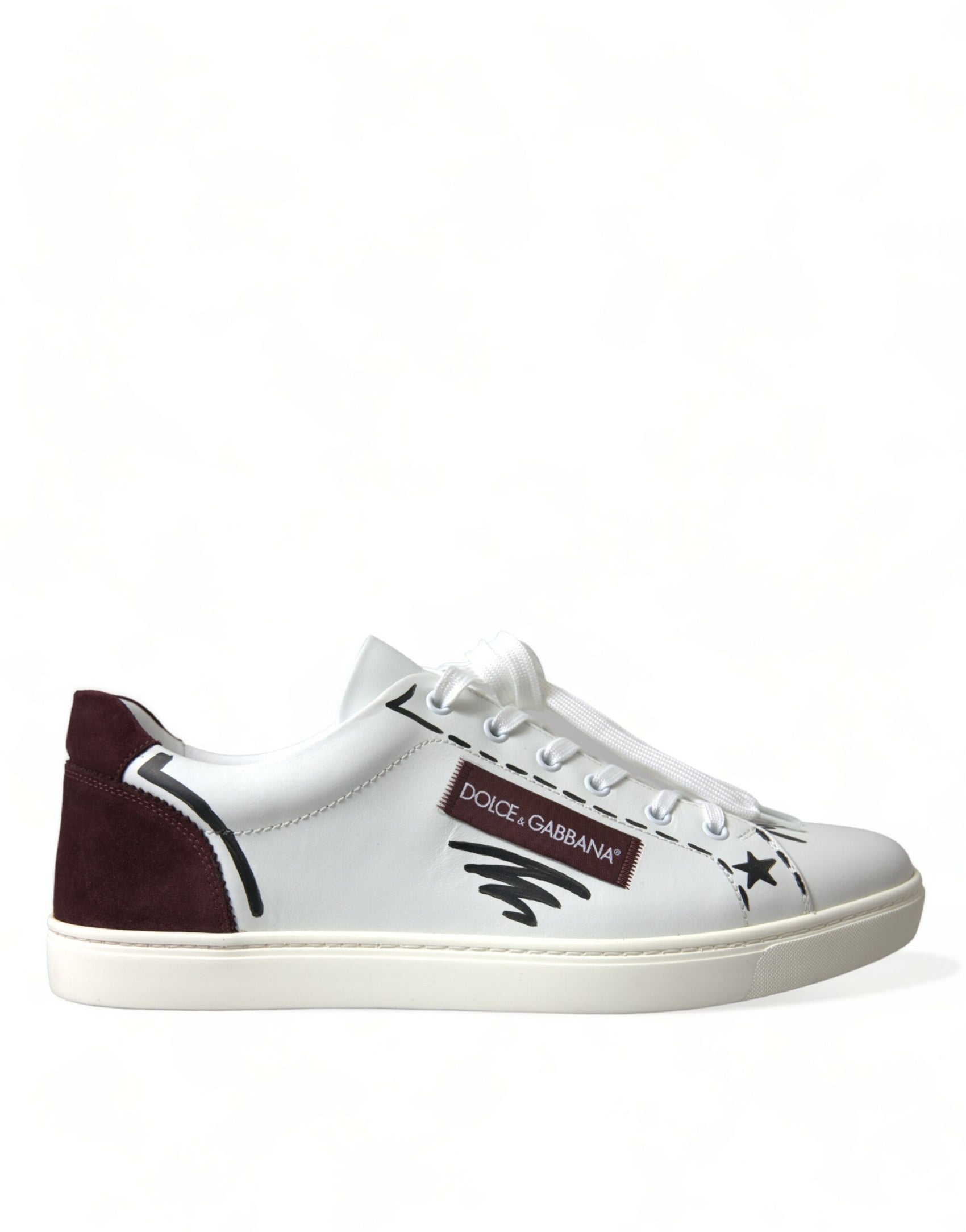 Exklusive Low-Top-Sneaker in Weiß-Bordeaux