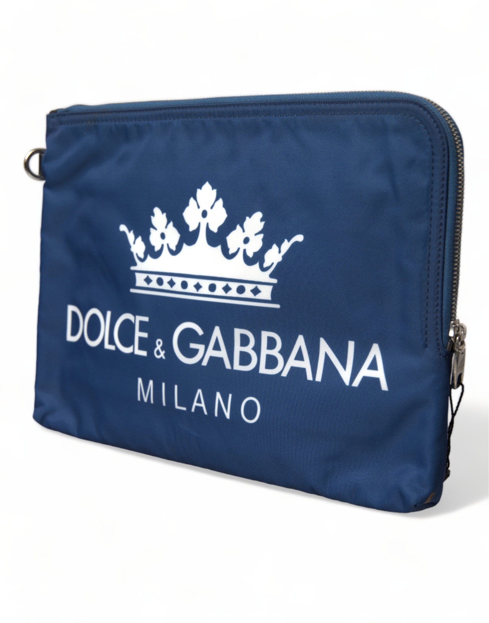 Elegante pochette in nylon blu con cerniera
