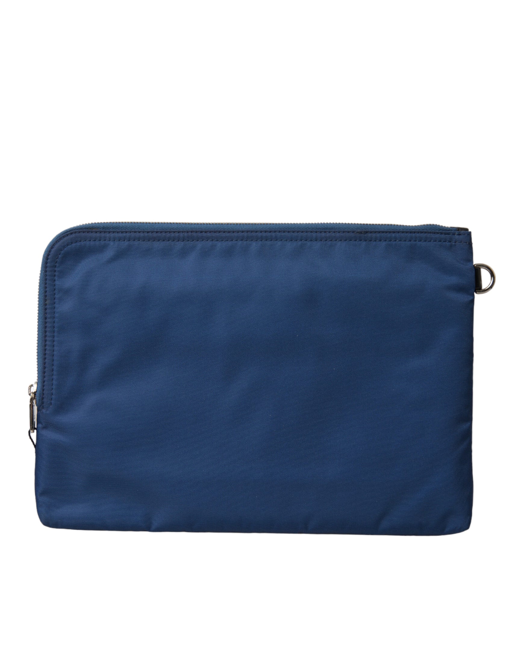 Elegante pochette in nylon blu con cerniera