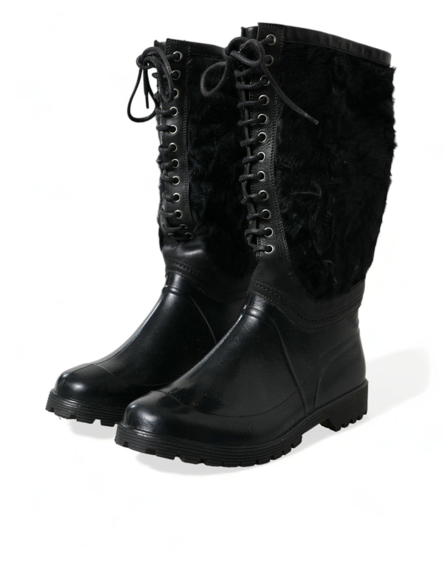 Elegante schwarze Shearling-Stiefel mit halbhoher Sohle