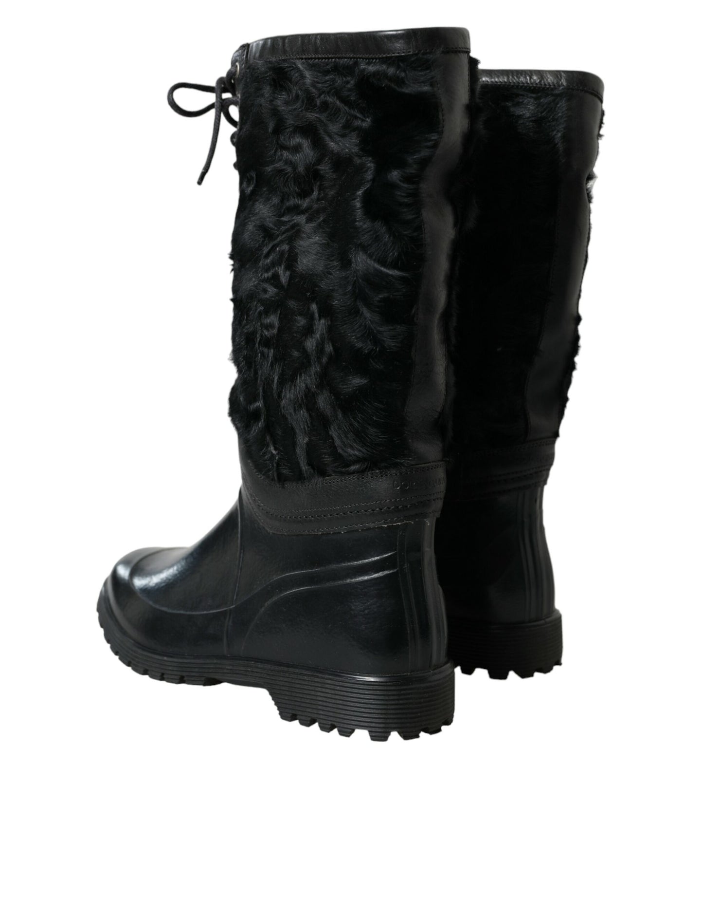 Elegante schwarze Shearling-Stiefel mit halbhoher Sohle