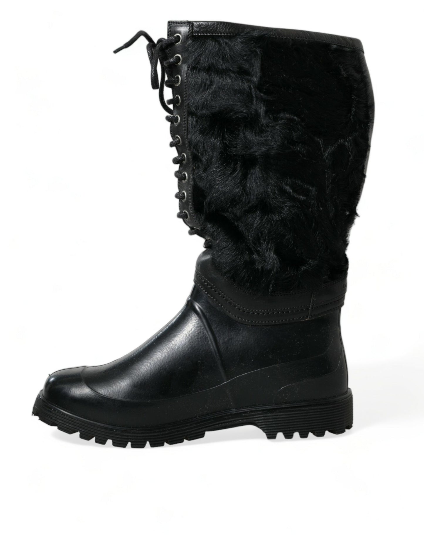 Elegante schwarze Shearling-Stiefel mit halbhoher Sohle