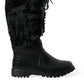 Elegante schwarze Shearling-Stiefel mit halbhoher Sohle