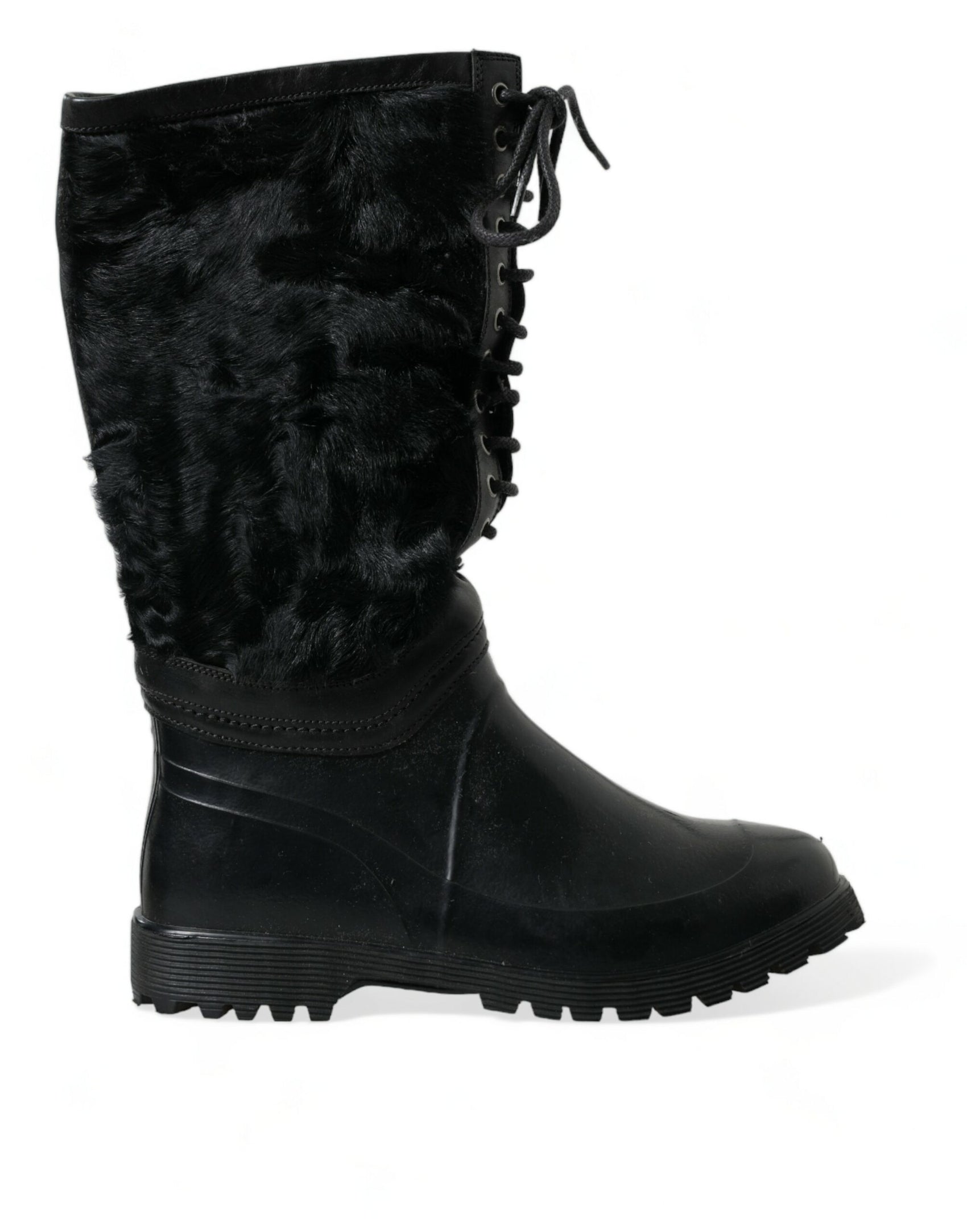 Elegante schwarze Shearling-Stiefel mit halbhoher Sohle