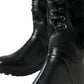 Elegante schwarze Shearling-Stiefel mit halbhoher Sohle