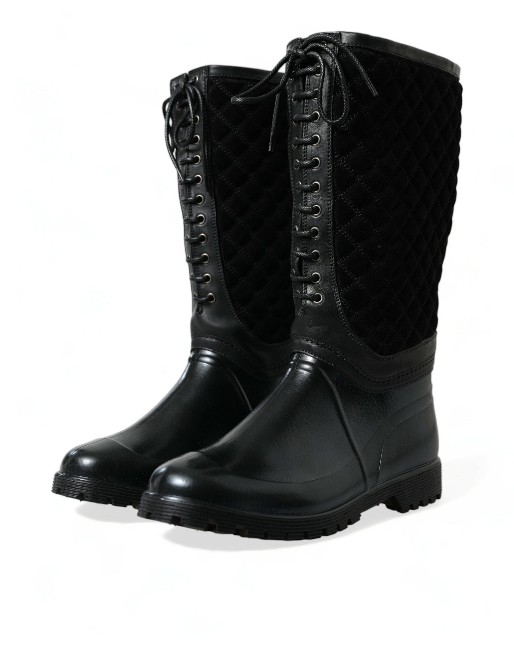 Elegante gesteppte Gummistiefel mit Schnürung