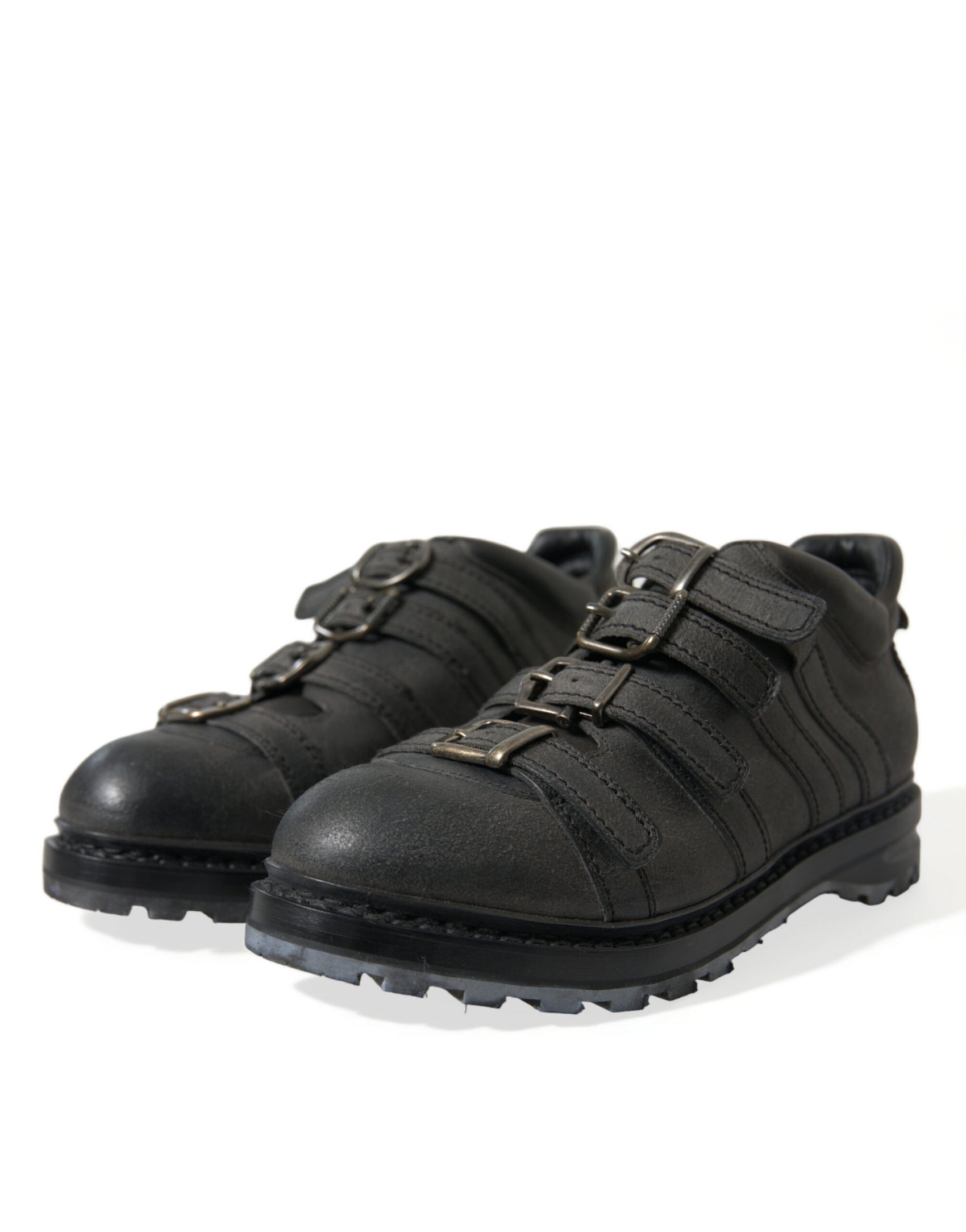 Schwarze Lederstiefel mit Knöchelriemen